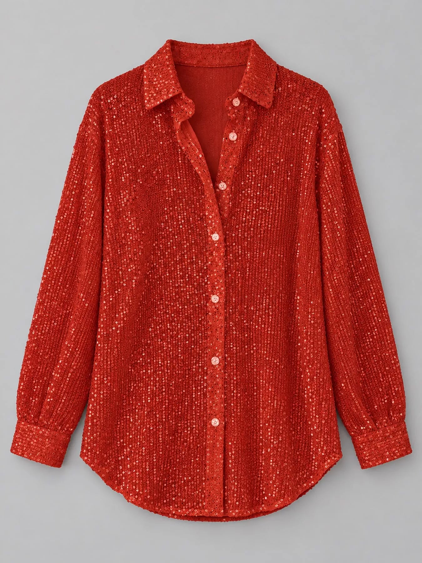 Full Size Sequin Button-Down Shirt Plus Size
