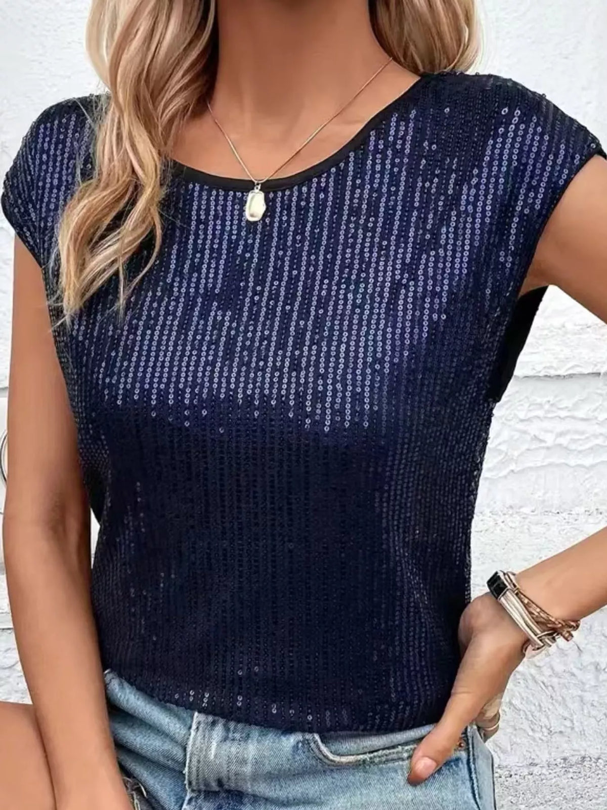 Sequin Round Neck Tank