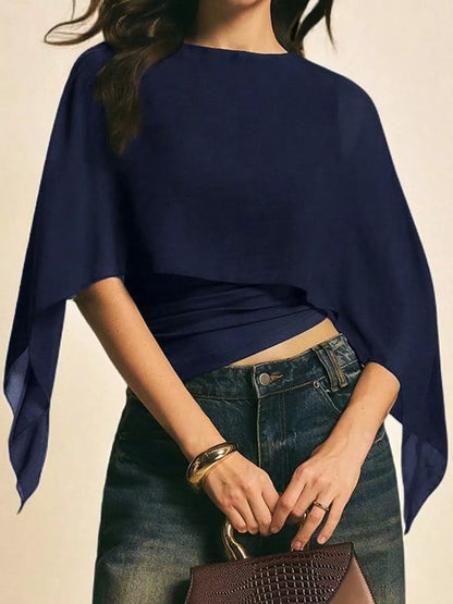 Cape Sleeve Round Neck Blouse