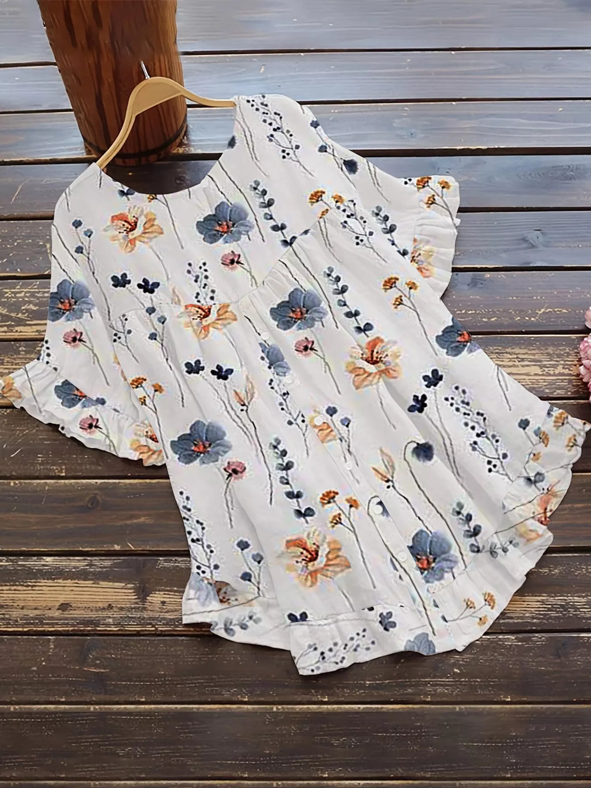 Ruffle Hem Half Sleeve Blouse