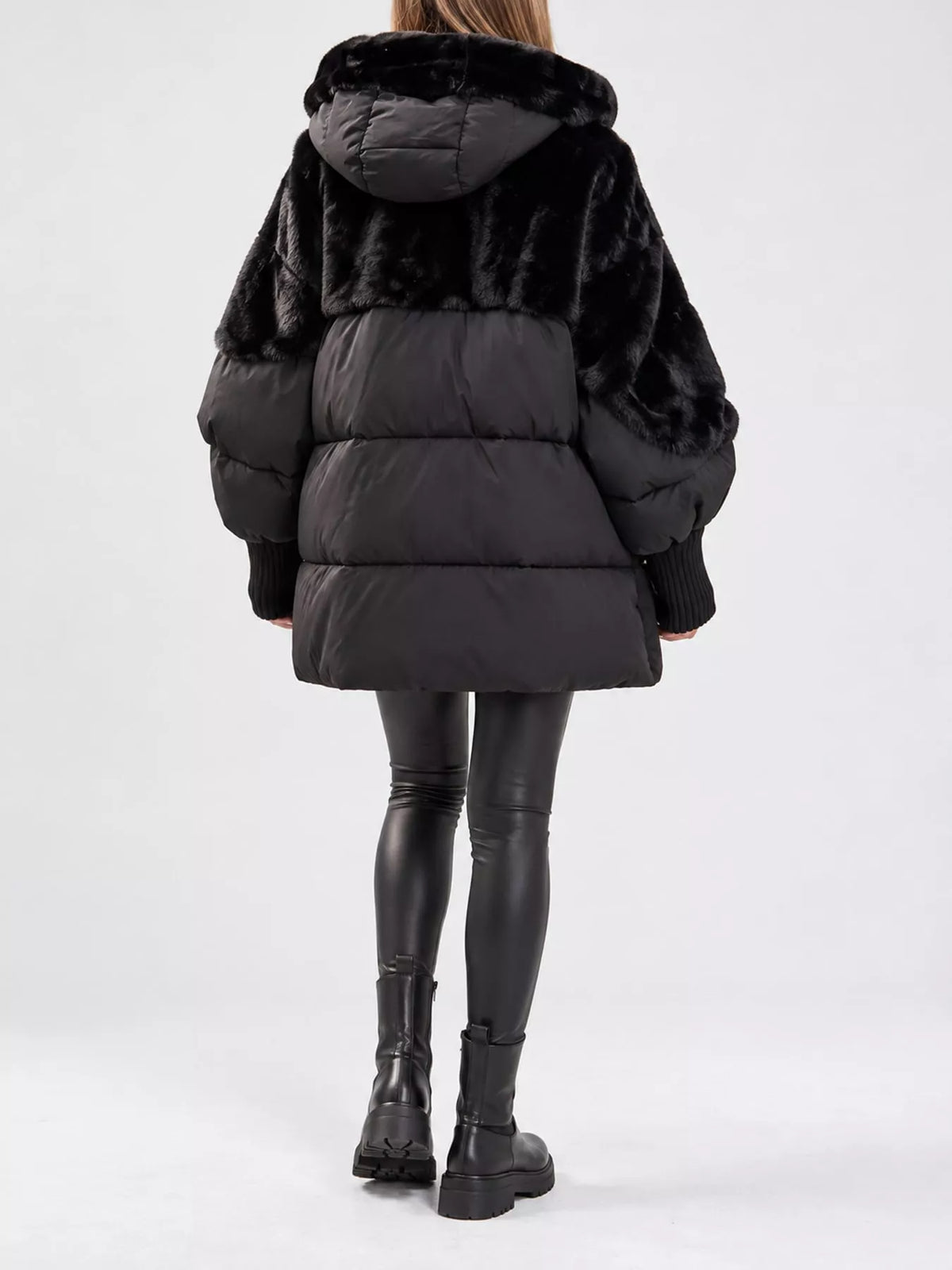 Full Size Faux Fur Hooded Puffer Outerwear Plus Size