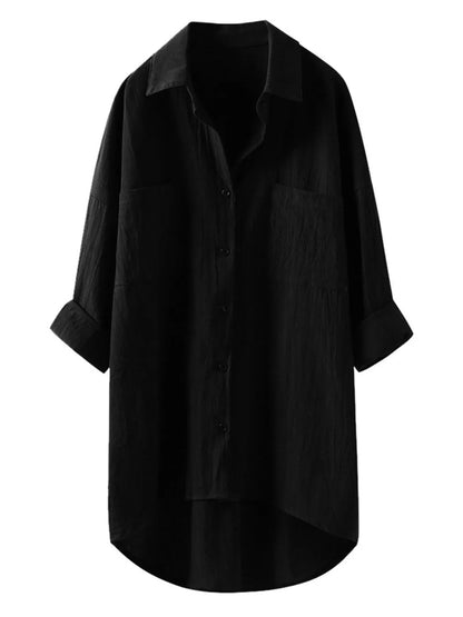 Full Size Casual Button-Down Shirt with Dual Chest Pockets Plus Size