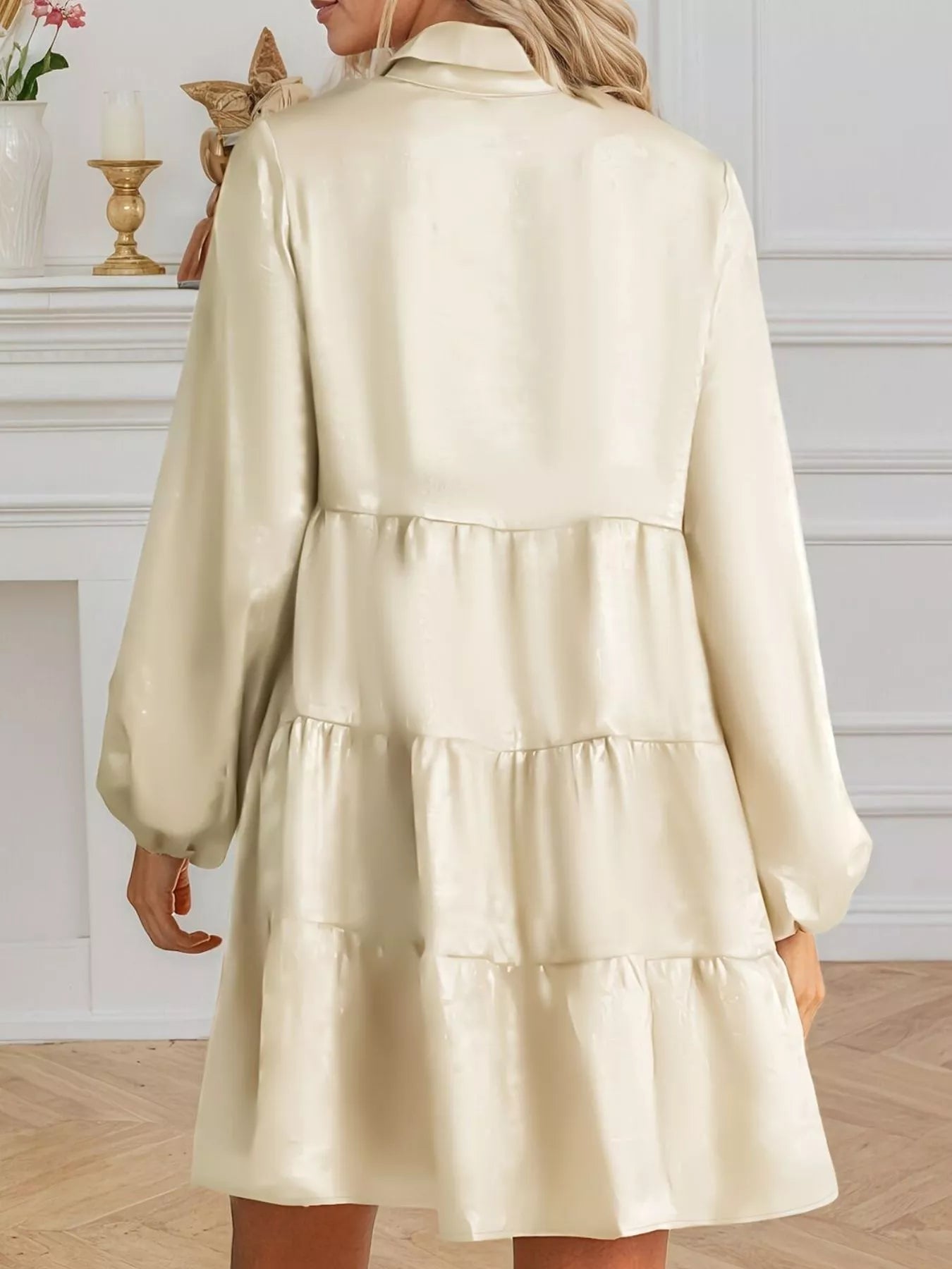 Elegant Satin Button-Down Shirt Dress