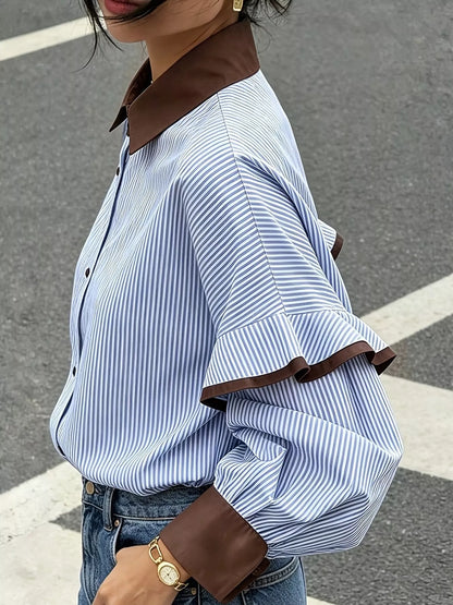 Contrast Collar and Cuff Striped Shirt