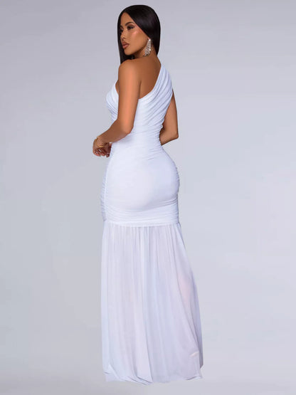 One-Shoulder Ruched Bodycon Maxi Dress