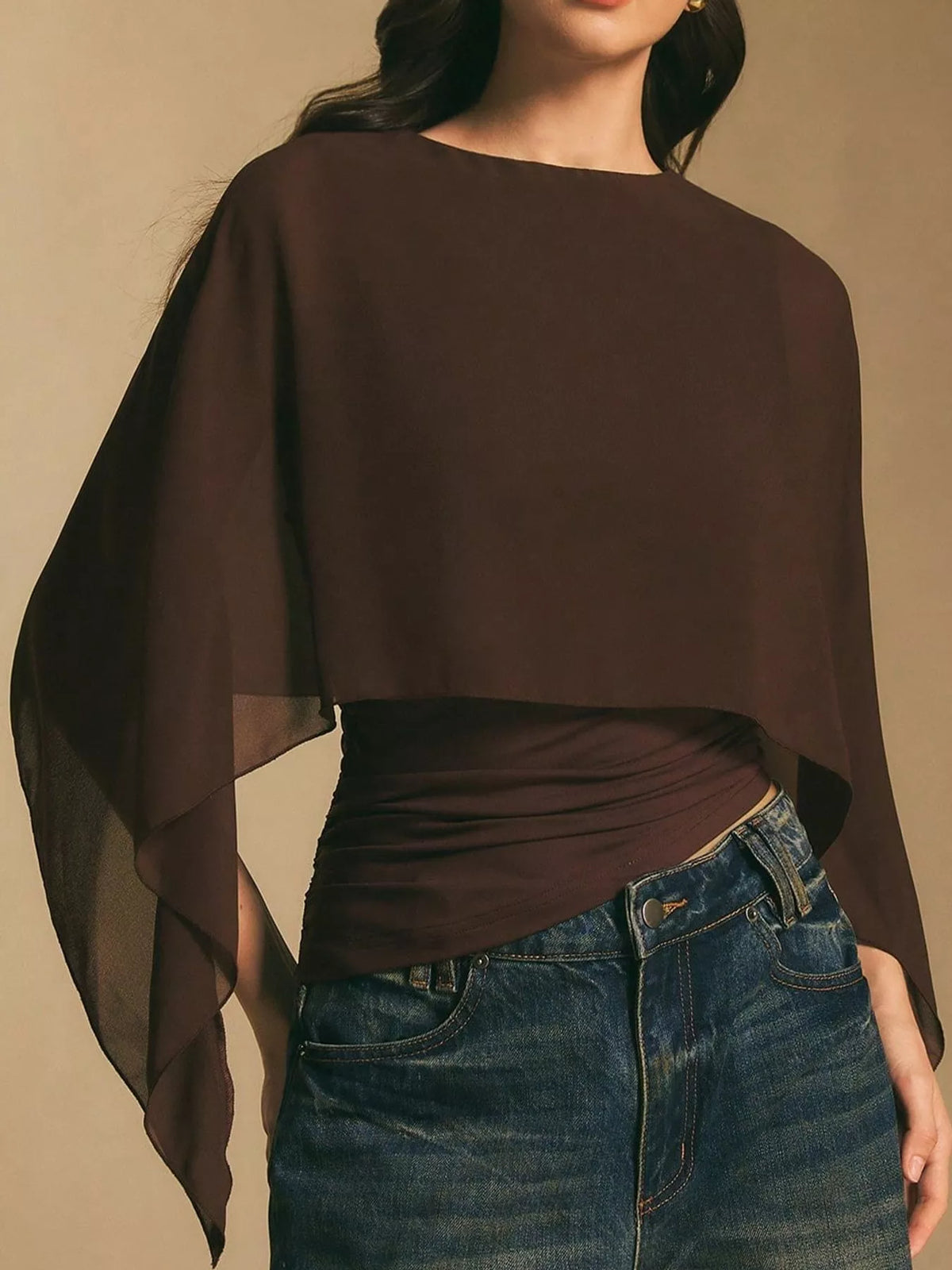 Cape Sleeve Round Neck Blouse
