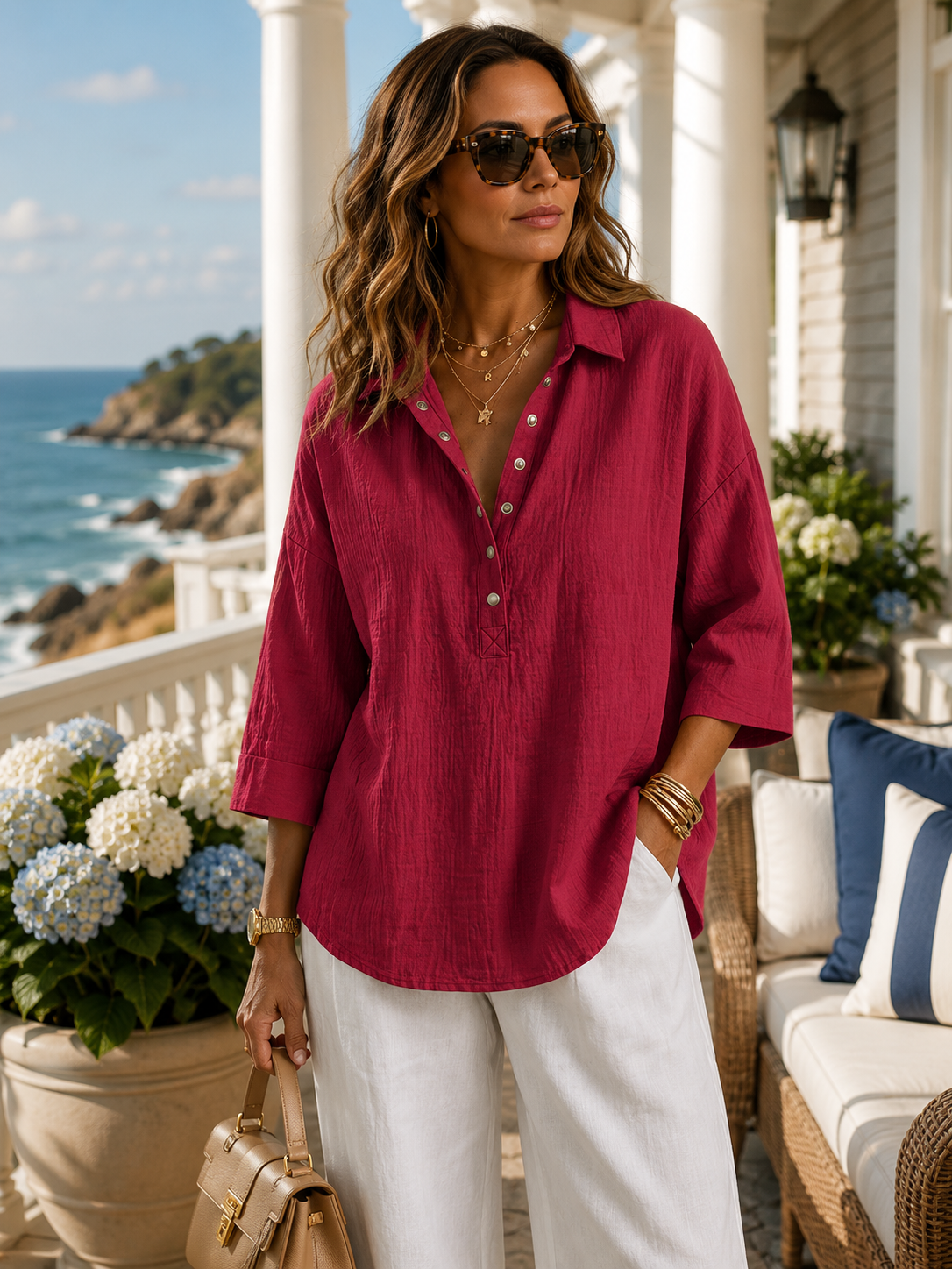 Plus Size 34 Sleeve Blouse For Women