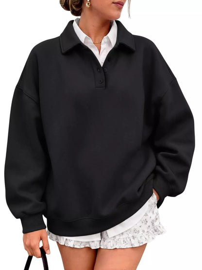 Button Detail Dropped Shoulder Sweatshirt