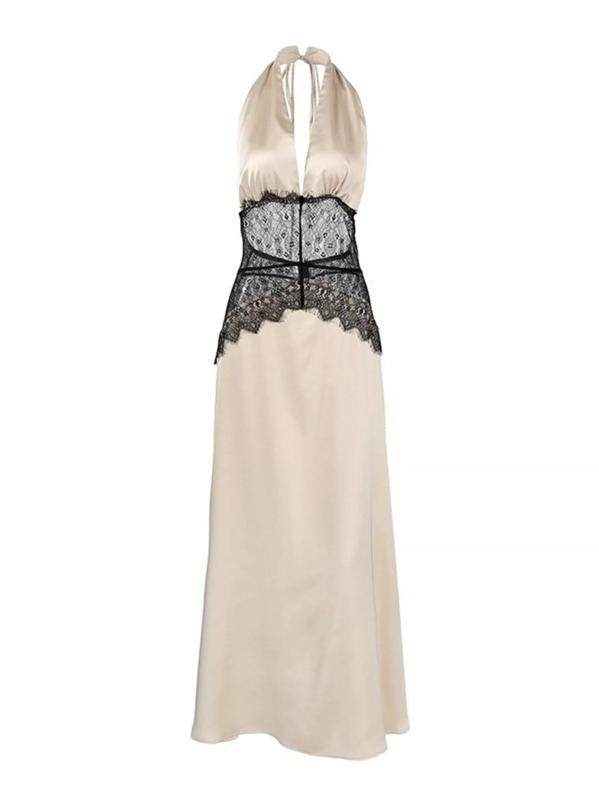 Halter Neck Lace Waist Maxi Dress