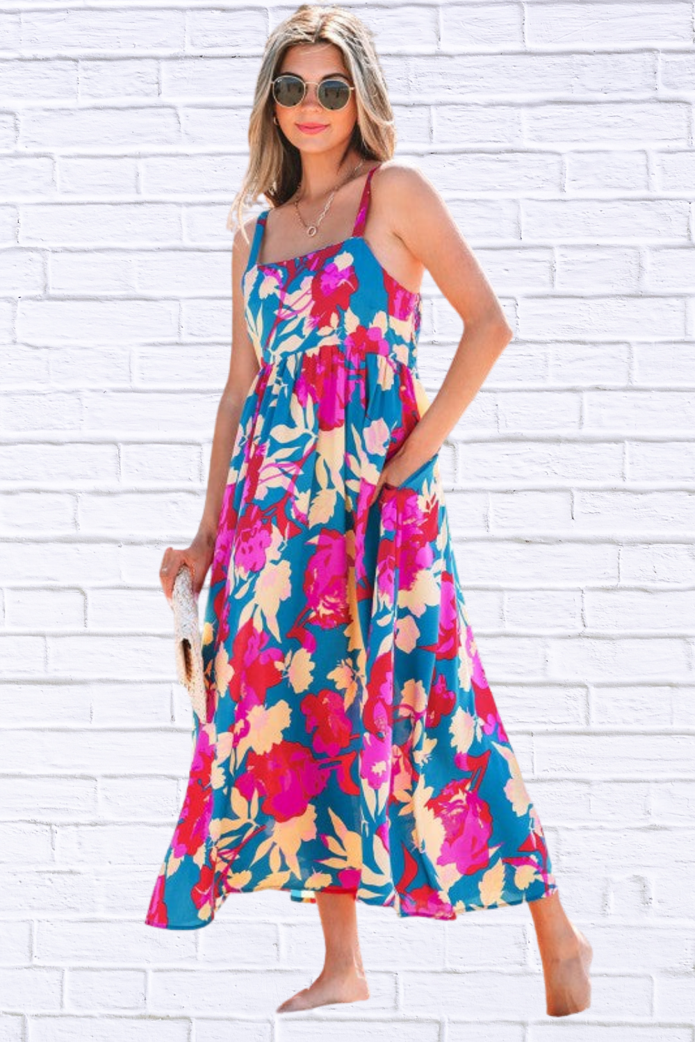 Floral High Waist Sleeveless Flared Maxi Dress