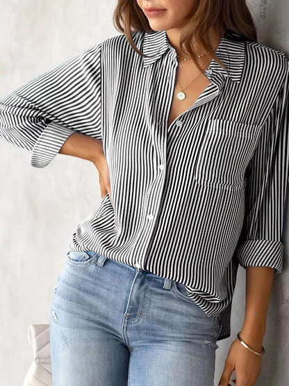 Full Size Striped Button-Down Long Sleeve Shirt Plus Size