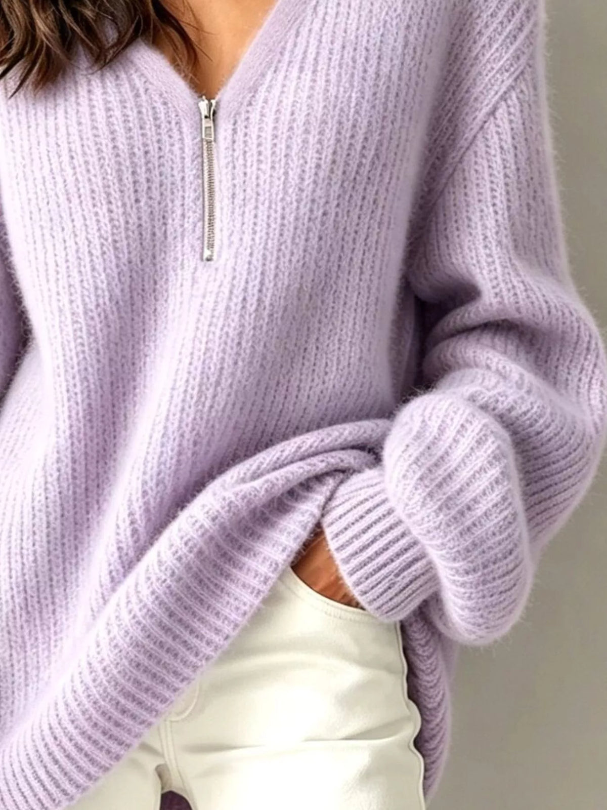 Quarter Zip Dropped Shoulder Sweater