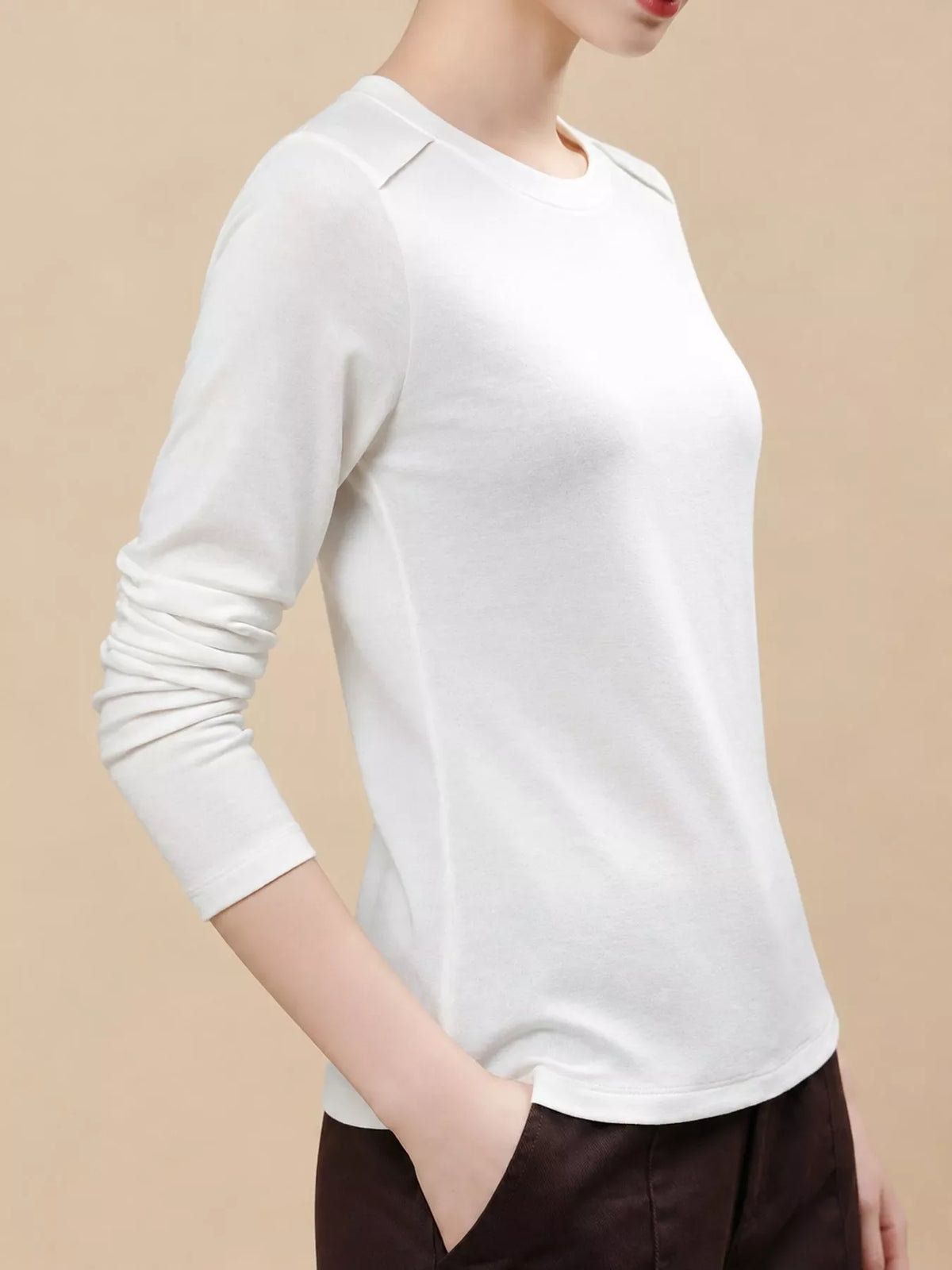 Plus Size Solid Long-Sleeve Crew Neck T-Shirt