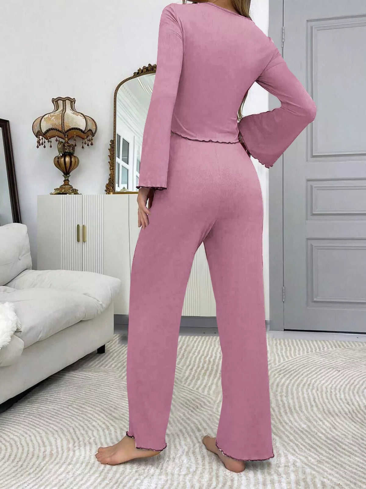 Lace Detail Flare Sleeves Top and Pants Lounge Set