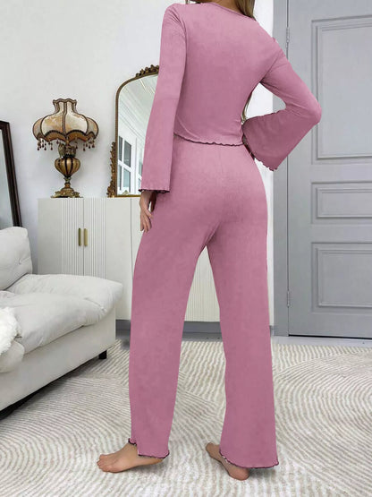 Lace Detail Flare Sleeves Top and Pants Lounge Set