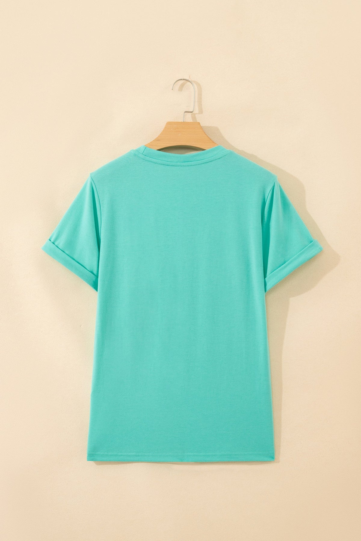 Mint Green Casual Plain Crew Neck Tee