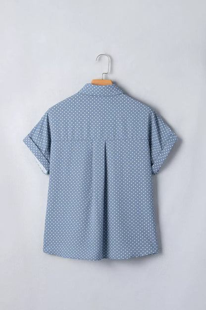 Dotted Print Cuffed Short Sleeve Shirt
