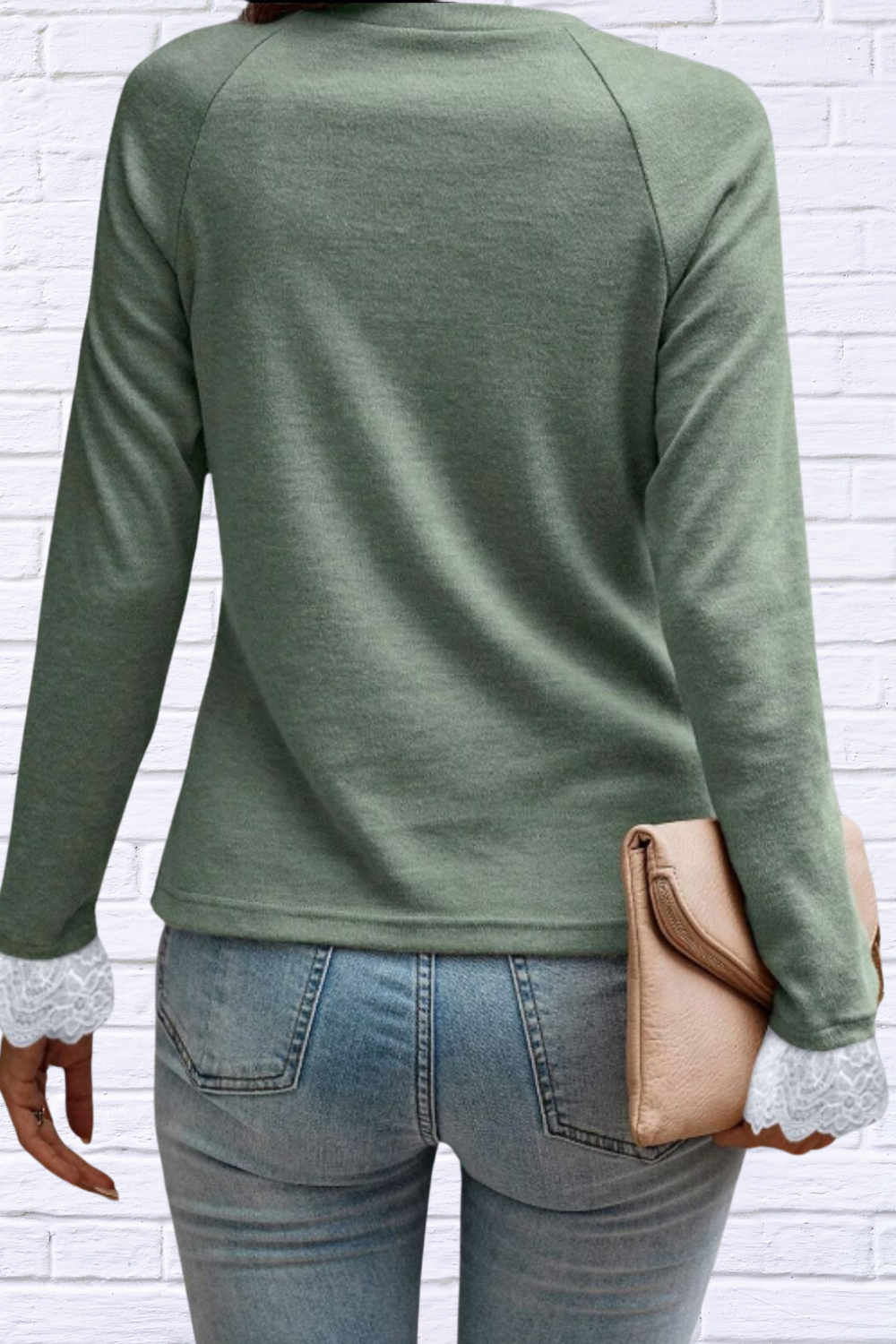 Audrey Lace Detail Round Neck Long Sleeve T-Shirt