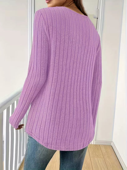 Ribbed Knit Long Sleeve T-Shirt