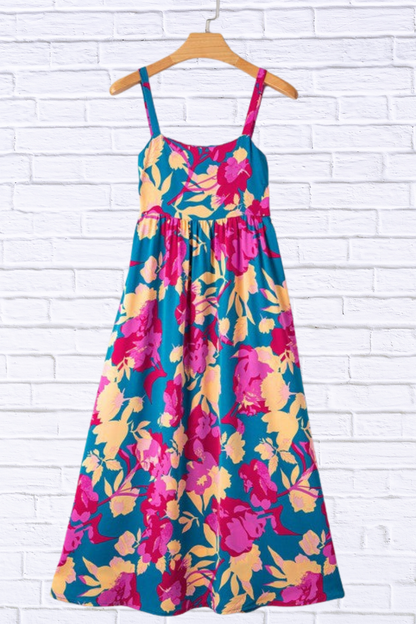 Floral High Waist Sleeveless Flared Maxi Dress