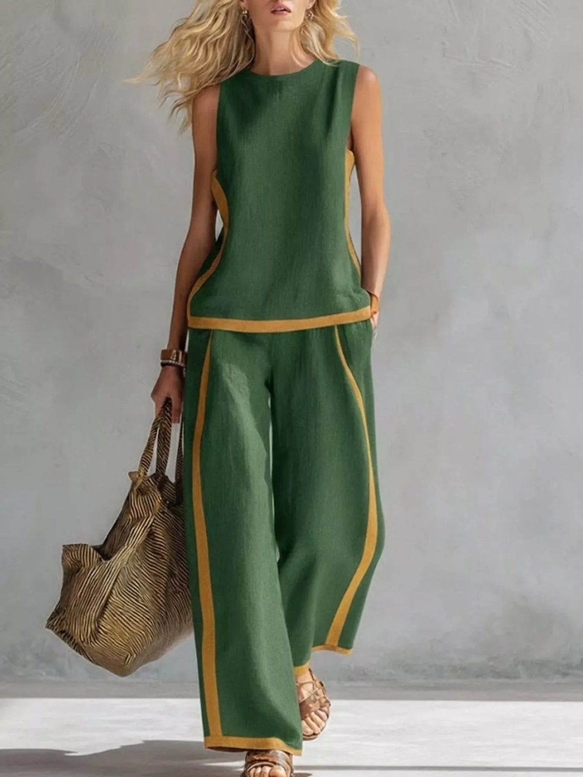 Sleeveless Tank Top and Wide-Leg Pants Set