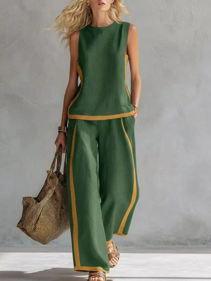 Sleeveless Tank Top and Wide-Leg Pants Set