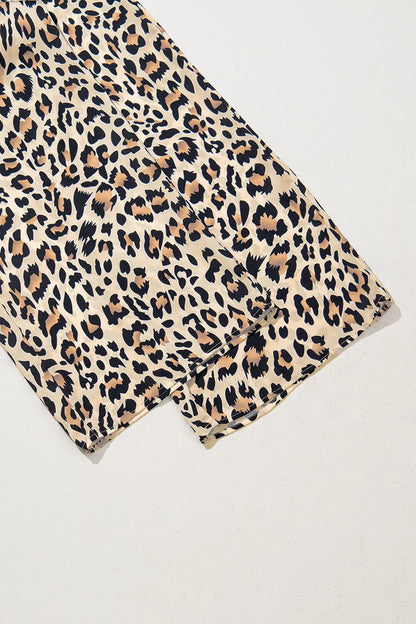 Parchment Leopard Drawstring Flowy Wide Leg Pants