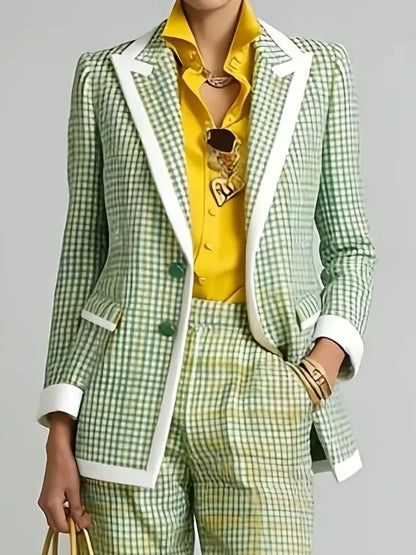 Plaid Blazer and Pants Suit Set