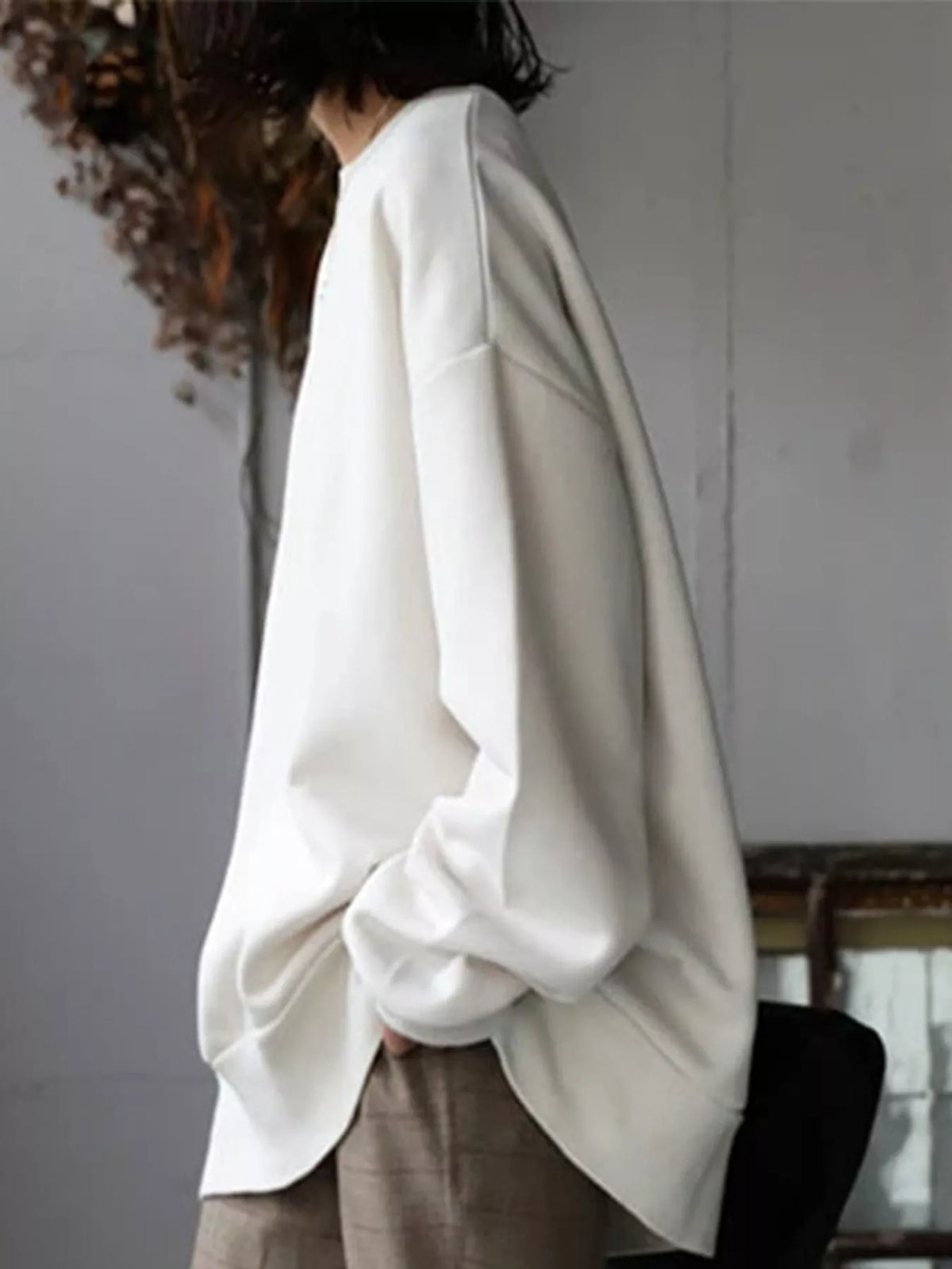 Full Size Solid Color Crew Neck Sweatshirt Plus Size
