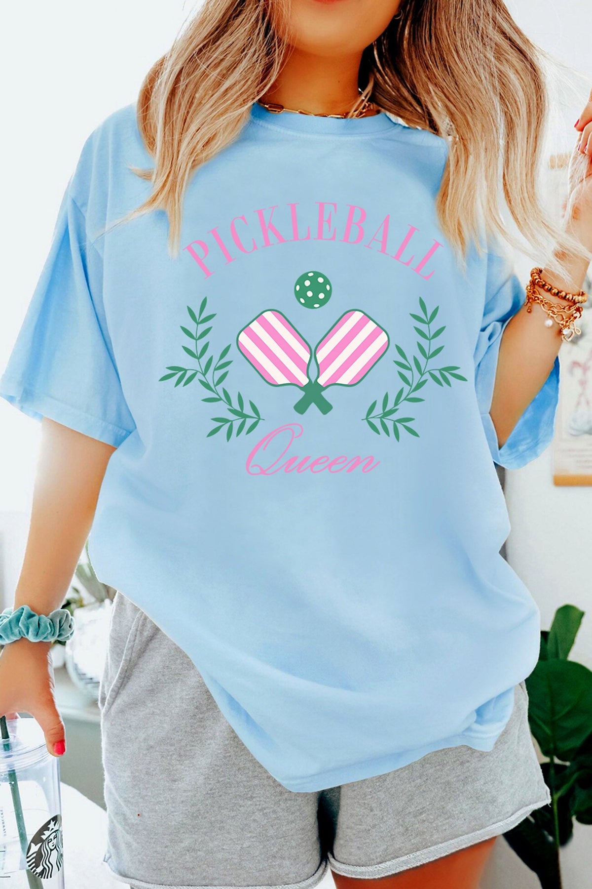 Light Blue Pickleball Queen Relaxed Graphic Tee