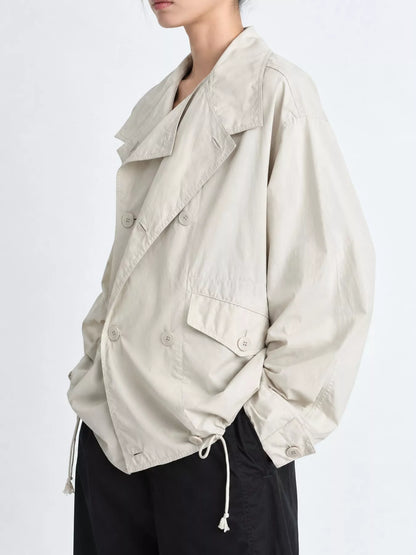 Double-Breasted Utility Jacket with Drawstring Hem