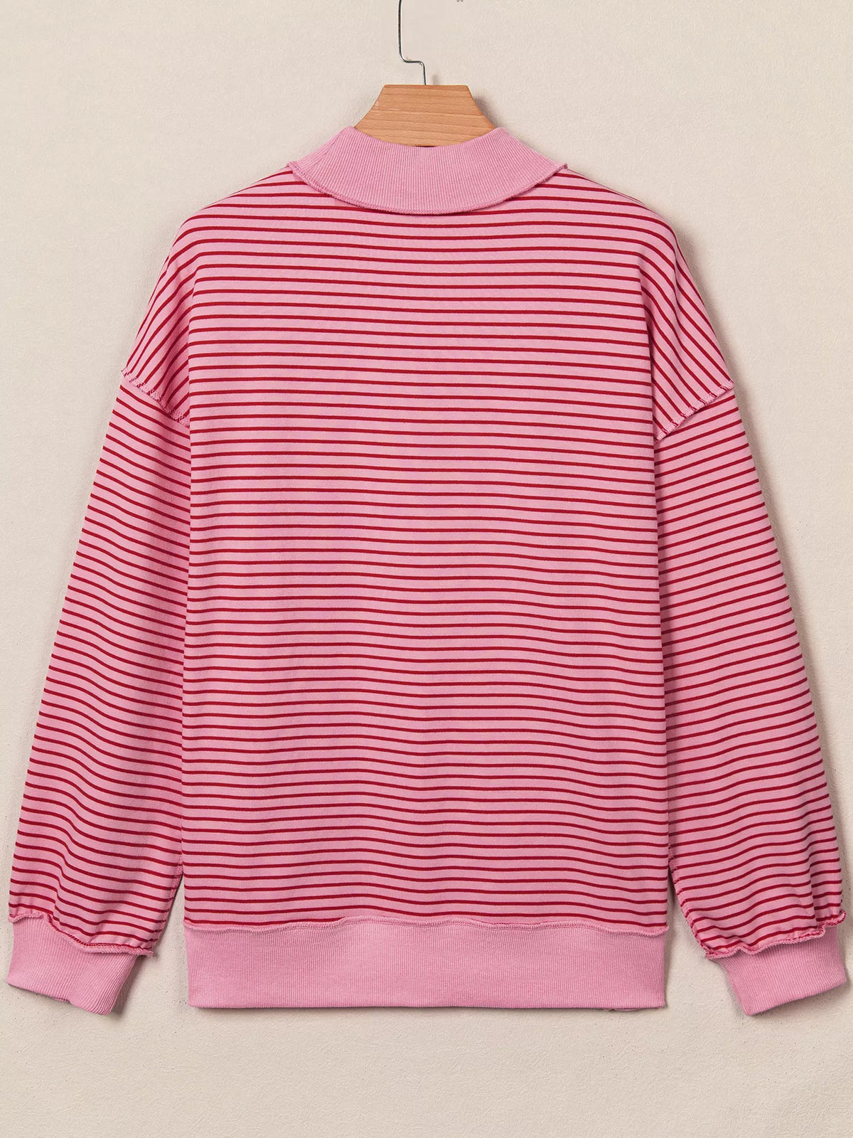 Stripe Ribbed Color Block Mock Neck Oversized Sweatshirt