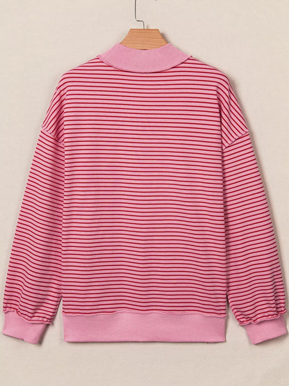 Stripe Ribbed Color Block Mock Neck Oversized Sweatshirt