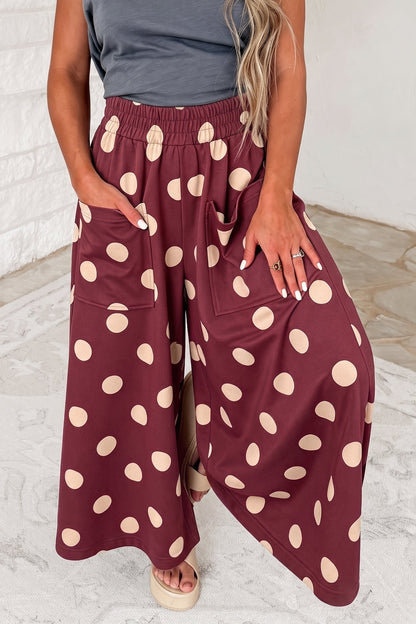 Sail Blue Polka Dot Wide Leg Elastic Waist Casual Pants
