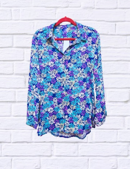 Daisy Floral Collared Button Through Long Sleeve Shirt