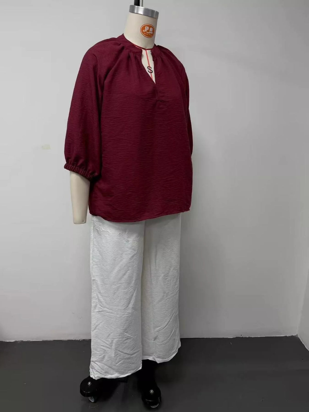 Notched Blouse and Wide-Leg Pants Set