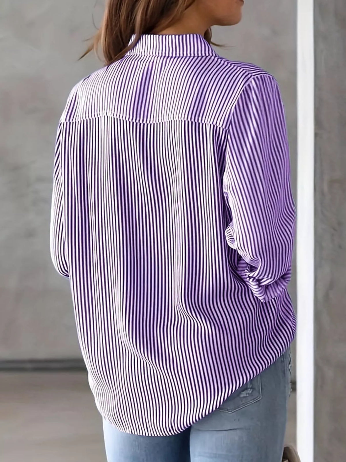 Full Size Striped Button-Down Long Sleeve Shirt Plus Size