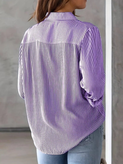 Full Size Striped Button-Down Long Sleeve Shirt Plus Size