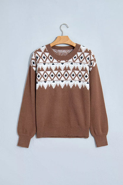 Geometric Print Drop Shoulder Casual Pullover Sweater