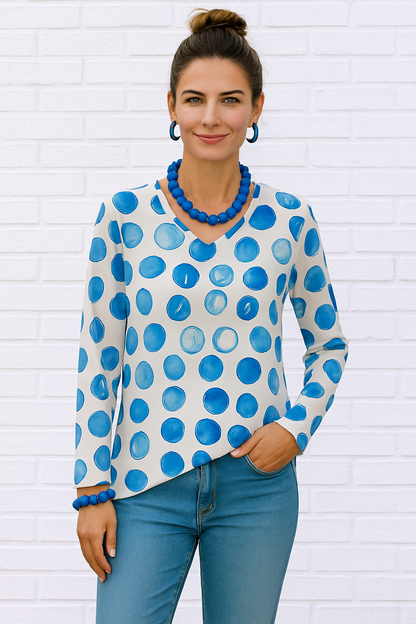 Women's Polka Dot V-Neck Elbow Length Sleeve top 8