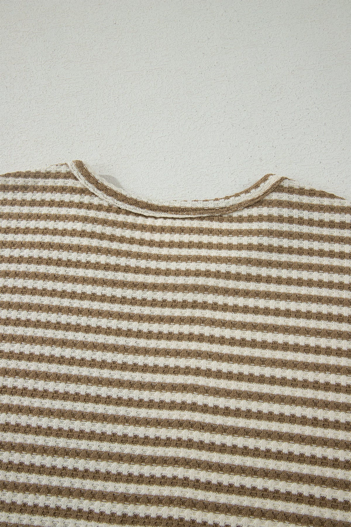 Brown Stripe Breathable Textured Knit Short 2pcs Set