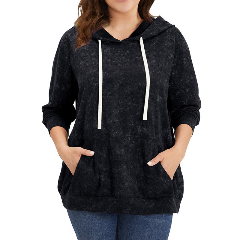 Plus Size Long-sleeved Pullover Hoodie with Pockets and Drawstring