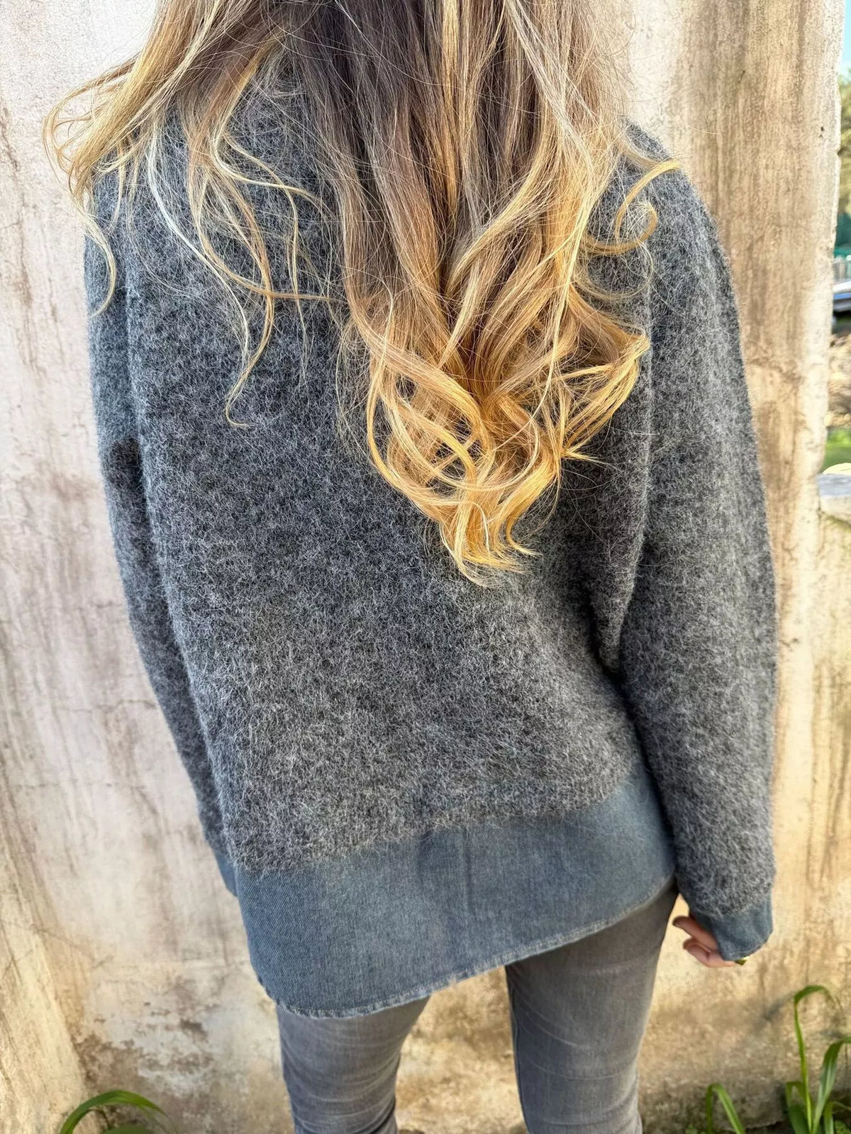 Contrast Denim Collar Half-Zip Knit Sweater