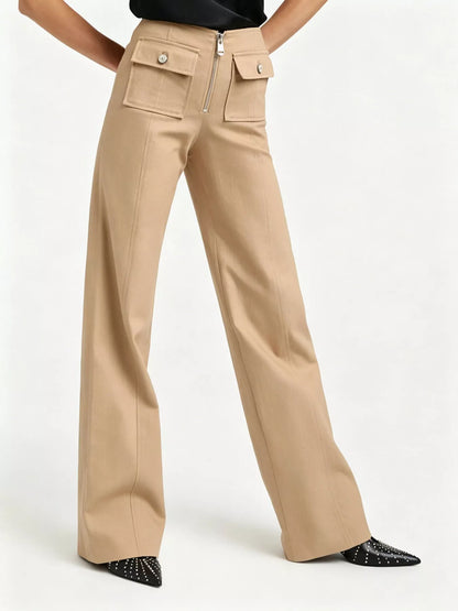 High-Waisted Wide-Leg Front Zip Pants