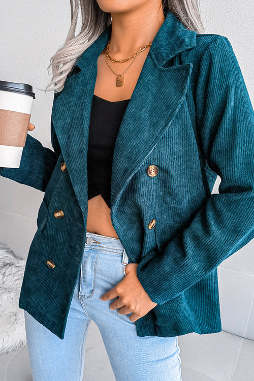 Double Breasted Casual Corduroy Jacket Green