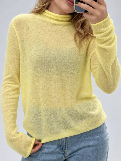 Women’s Sheer Turtleneck Knit Top – Lightweight Long Sleeve