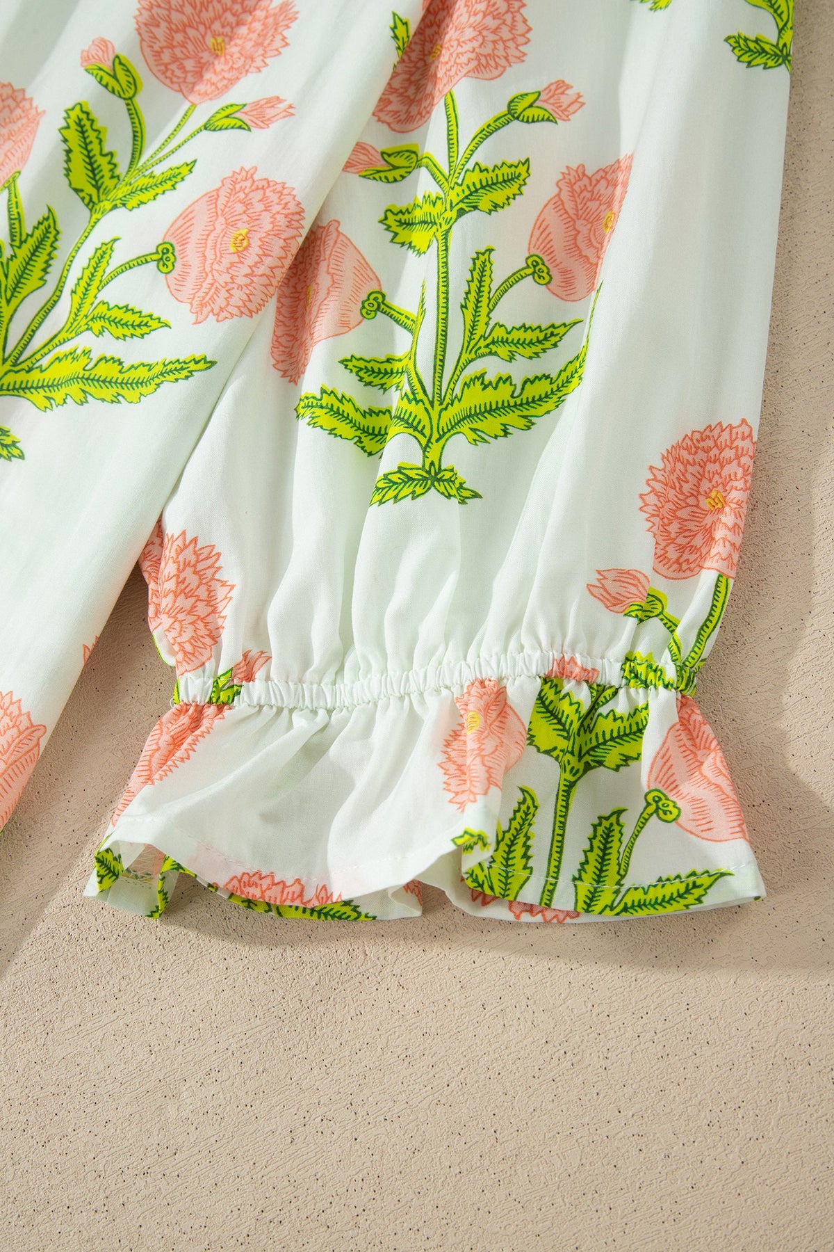 Pink Plus Size Floral Print Striped Trim V Neck Blouse
