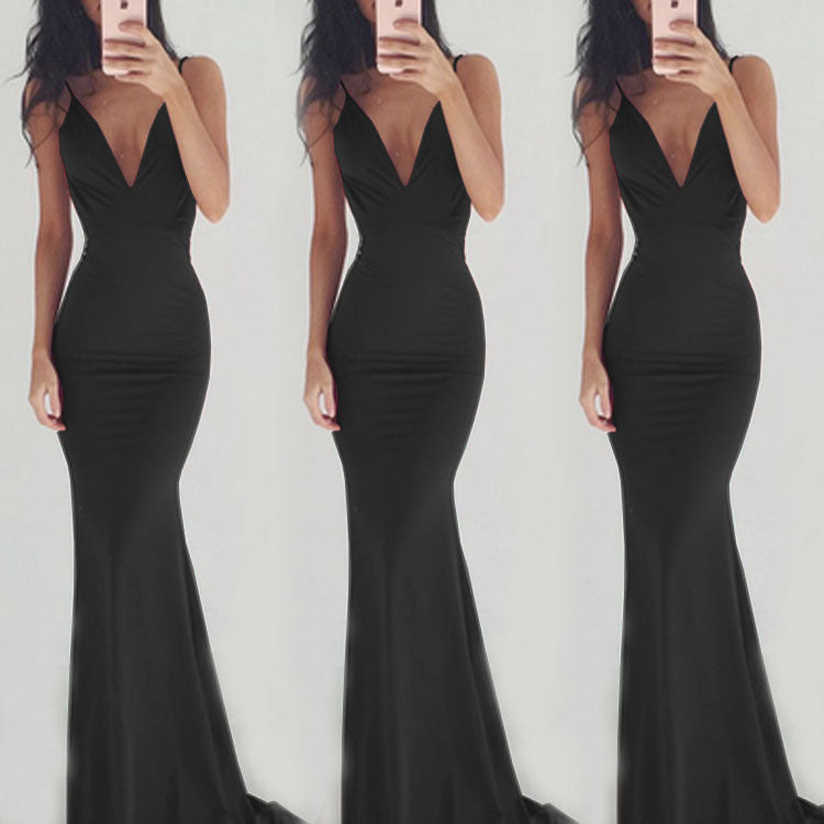 Gina Sleeveless Sexy Back Fitted Gown Black