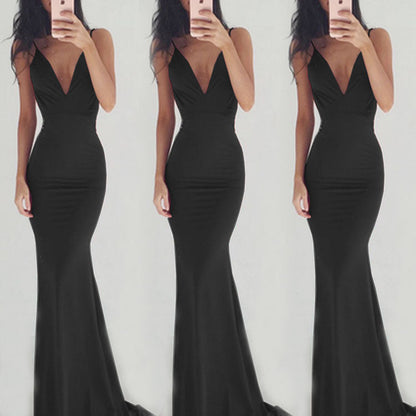 Gina Sleeveless Sexy Back Fitted Gown Black
