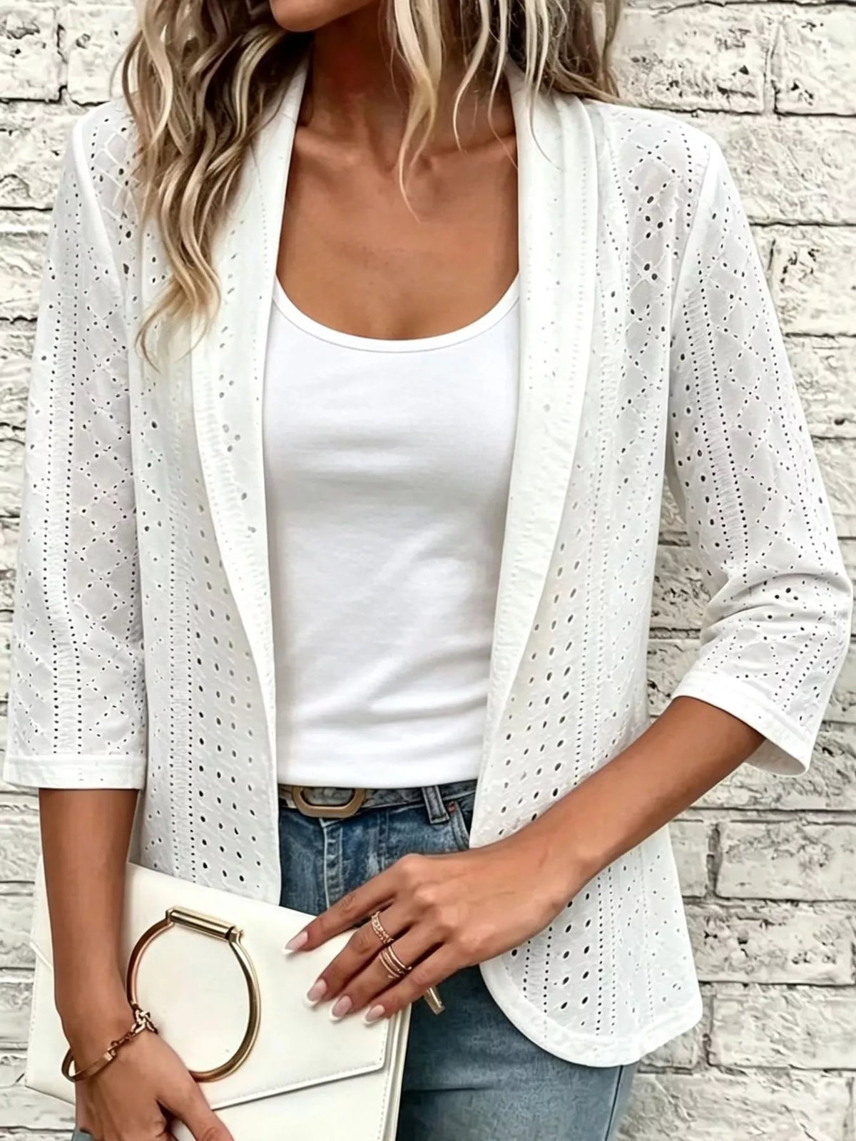 Eyelet Open-Front Cardigan